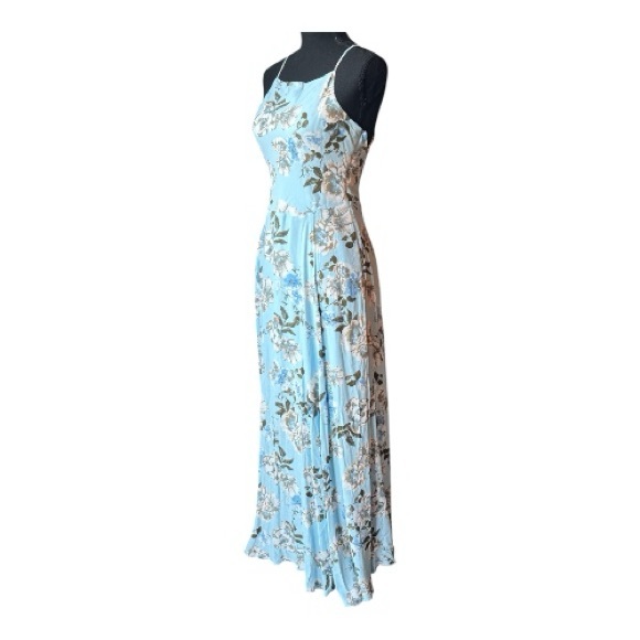 Leith Light Blue cross back Floral Maxi Dress S - Picture 3 of 8